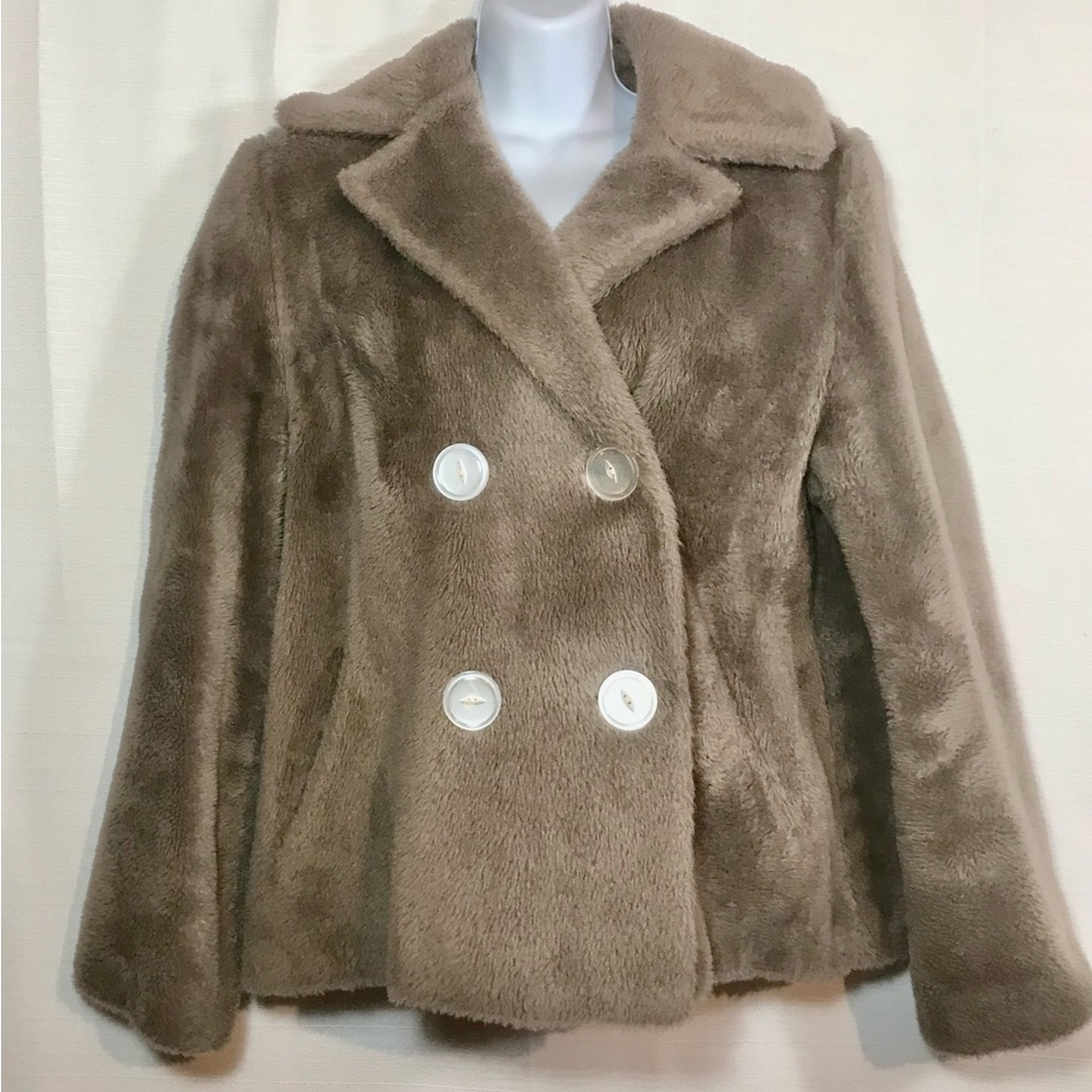 Vintage Women’s Teddy Plush Coat Faux Fur Double Breasted Jacket Small